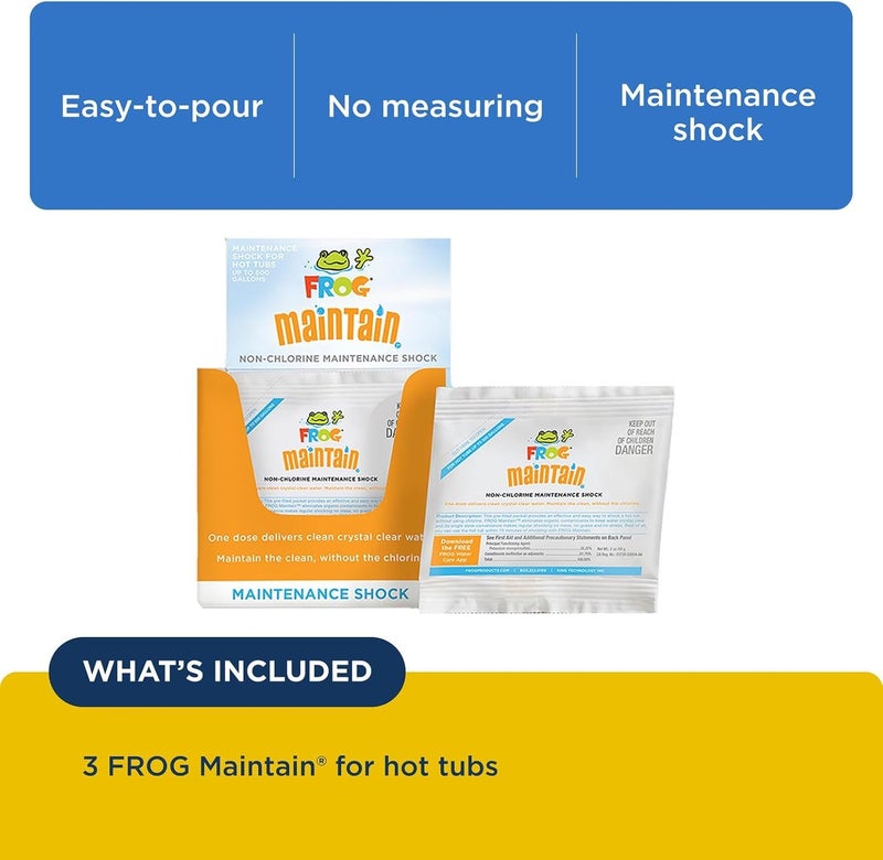 Frog Maintain for Hot Tubs - Non-Chlorine Shock for use with All Hot Tub Sanitizing Systems - Single Dose Packets for Easy Hot Tub Maintenance & Treatment - 3 Pack - Image 3
